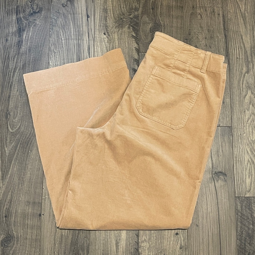 Talbots Womens 14 Tan Corduroy Wide Leg Pants High Rise Patch Pocket BD1024